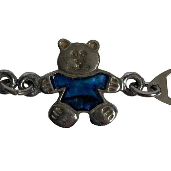 Teddy Bear Bracelet Silver Tone Linked Bears Blue Pink Green Enamel - Picture 3 of 9
